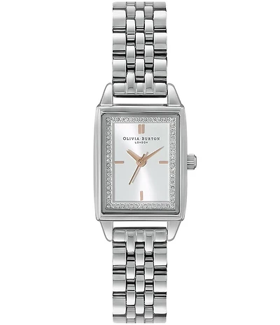 Olivia Burton Rectangle Quartz Analog White Dial Silver Stainless Steel Bracelet Watch