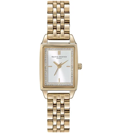 Olivia Burton Rectangle Quartz Analog White Dial Gold Stainless Steel Bracelet Watch