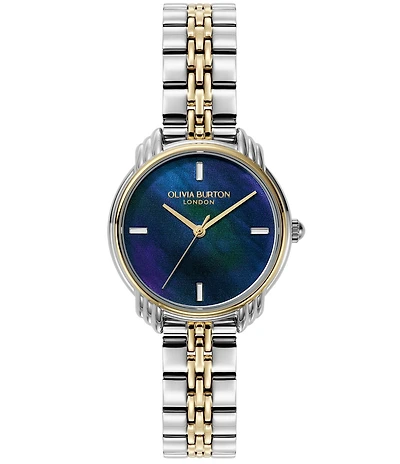 Olivia Burton Women's Art Deco 2.0 Quartz Analog Two Tone Stainless Steel Bracelet Watch Artde L Gp Brc Nvy