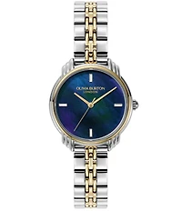Olivia Burton Women's Art Deco 2.0 Quartz Analog Two Tone Stainless Steel Bracelet Watch Artde L Gp Brc Nvy