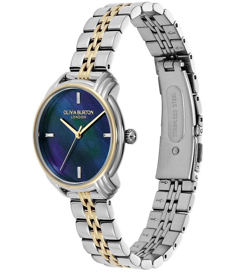 Olivia Burton Women's Art Deco 2.0 Quartz Analog Two Tone Stainless Steel Bracelet Watch Artde L Gp Brc Nvy