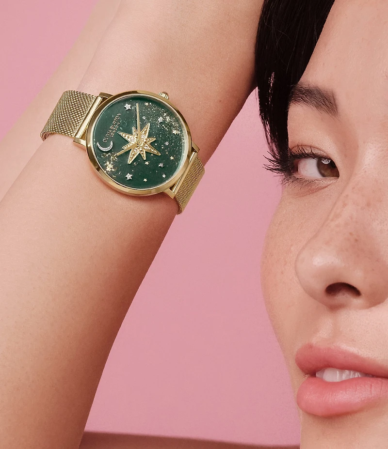 Olivia Burton Women's Celestial Nova Quartz Analog Stainless Steel Mesh Bracelet Watch