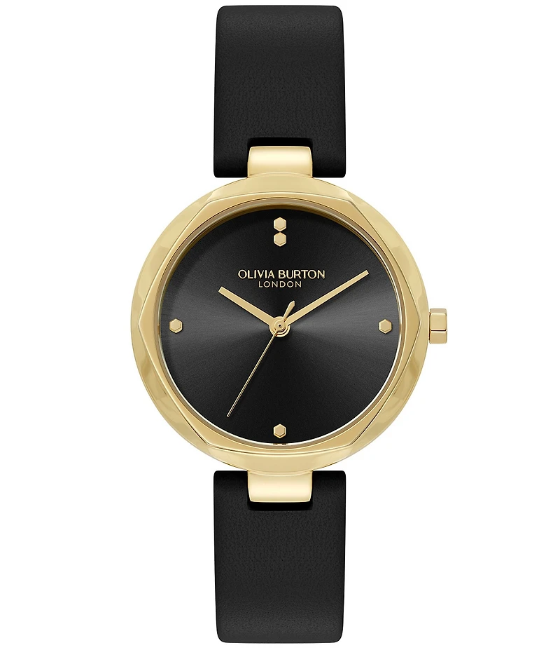Olivia Burton Women's Dimension T-Bar Quartz Analog Black Leather Strap Watch