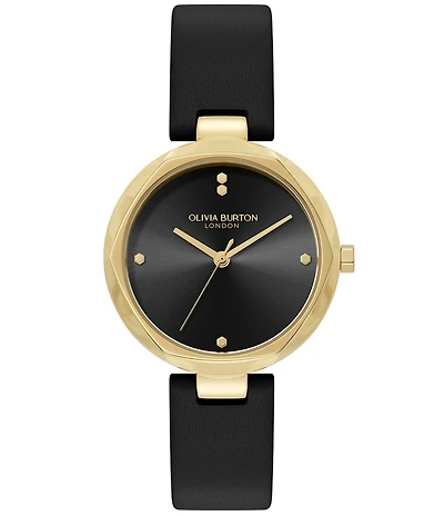 Olivia Burton Women's Dimension T-Bar Quartz Analog Black Leather Strap Watch