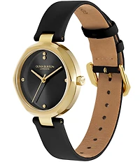 Olivia Burton Women's Dimension T-Bar Quartz Analog Black Leather Strap Watch