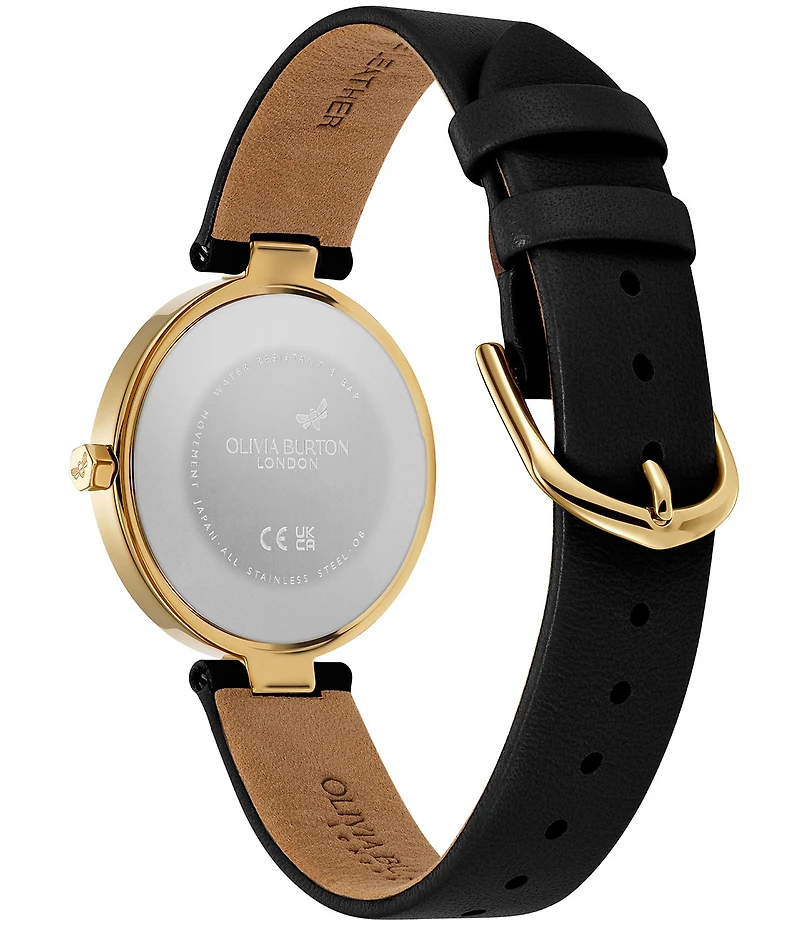 Olivia Burton Women's Dimension T-Bar Quartz Analog Black Leather Strap Watch