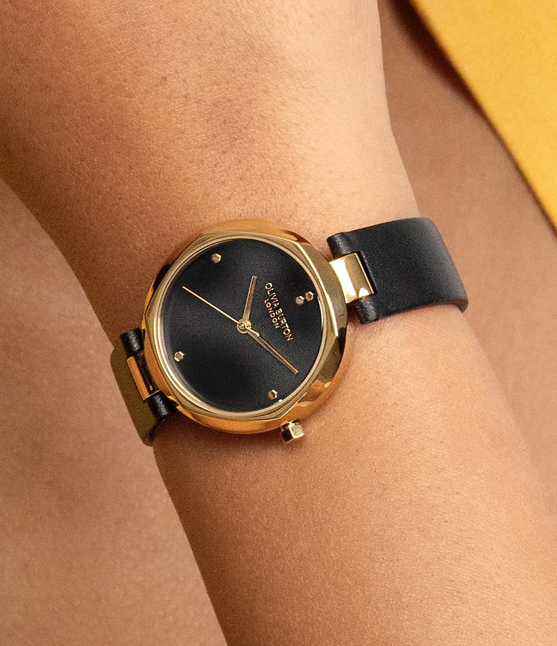 Olivia Burton Women's Dimension T-Bar Quartz Analog Black Leather Strap Watch