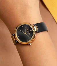 Olivia Burton Women's Dimension T-Bar Quartz Analog Black Leather Strap Watch
