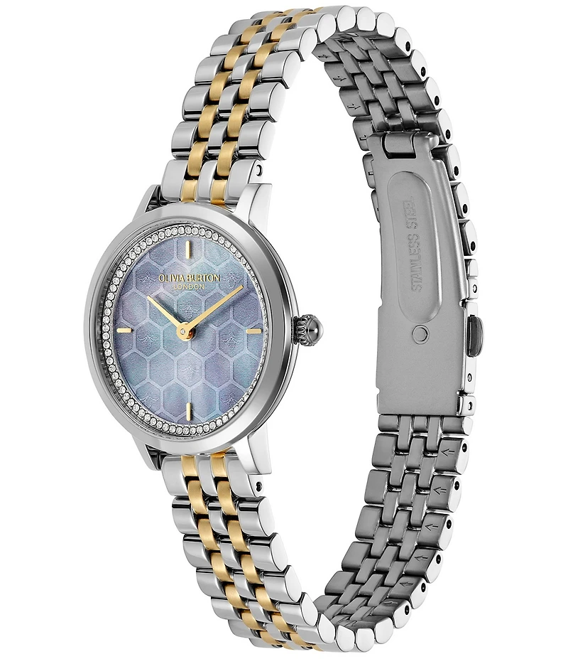 Olivia Burton Women's Honeycomb Ultra Slim Quartz Analog Two Tone Stainless Steel Bracelet Watch