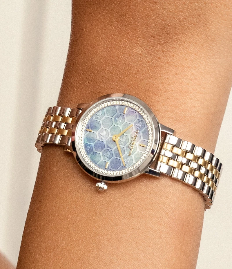 Olivia Burton Women's Honeycomb Ultra Slim Quartz Analog Two Tone Stainless Steel Bracelet Watch