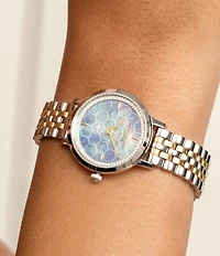 Olivia Burton Women's Honeycomb Ultra Slim Quartz Analog Two Tone Stainless Steel Bracelet Watch