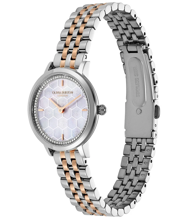 Olivia Burton Women's Honeycomb Ultra Slim Quartz Analog Two Tone Stainless Steel Bracelet Watch
