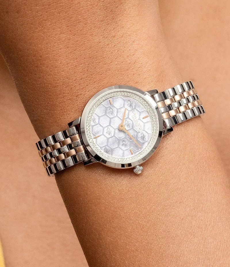 Olivia Burton Women's Honeycomb Ultra Slim Quartz Analog Two Tone Stainless Steel Bracelet Watch
