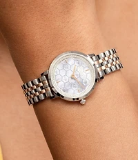 Olivia Burton Women's Honeycomb Ultra Slim Quartz Analog Two Tone Stainless Steel Bracelet Watch