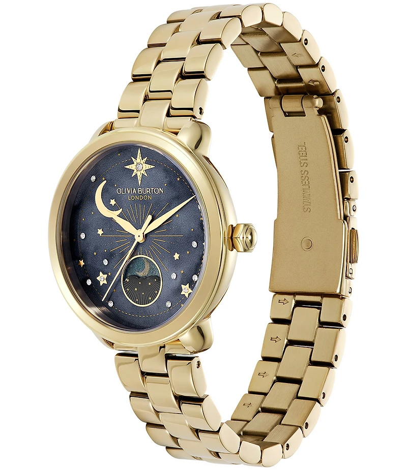 Olivia Burton Women's Moonphase Multifunction Gold Tone Stainless Steel Bracelet Watch