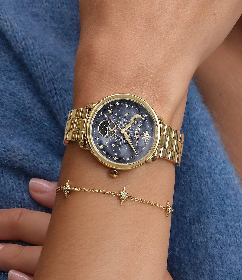 Olivia Burton Women's Moonphase Multifunction Gold Tone Stainless Steel Bracelet Watch