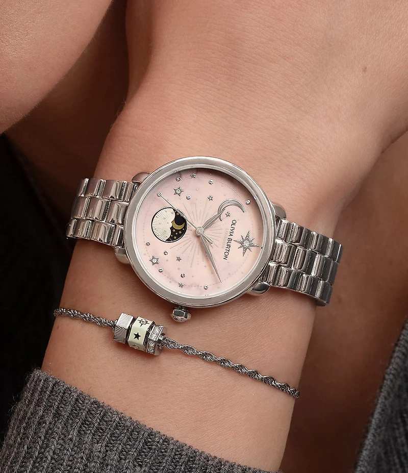 Olivia Burton Women's Moonphase Multifunction Stainless Steel Bracelet Watch
