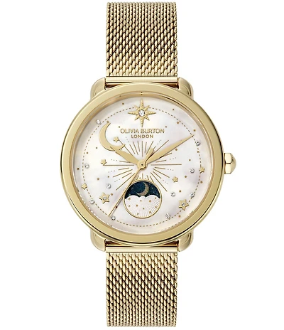 Olivia Burton Women's Moonphase Multifunction Stainless Steel Mesh Bracelet Watch