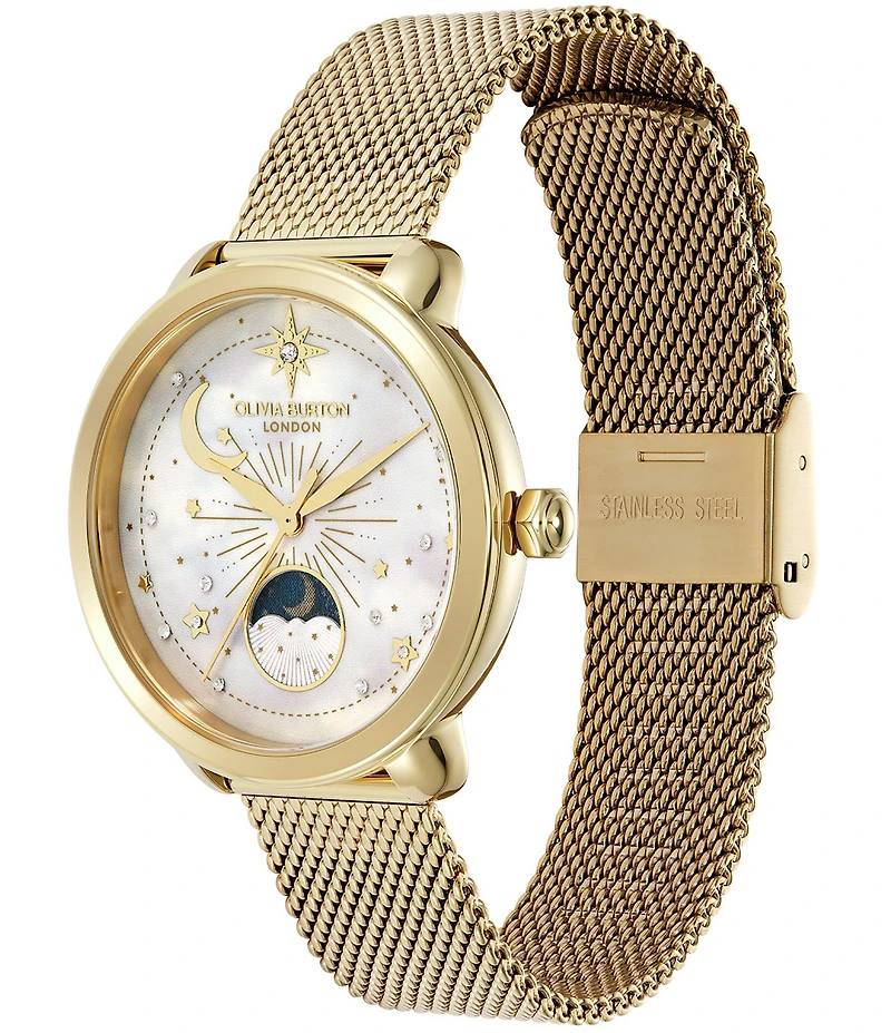 Olivia Burton Women's Moonphase Multifunction Stainless Steel Mesh Bracelet Watch
