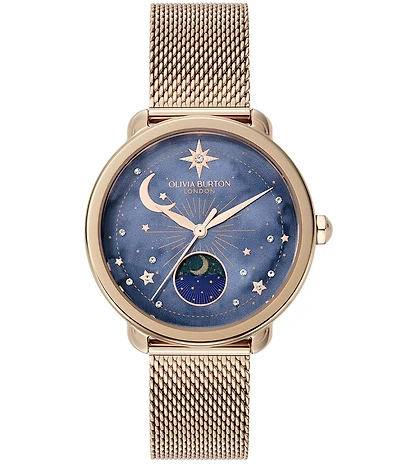 Olivia Burton Women's Moonphase Multifunction Stainless Steel Mesh Bracelet Watch