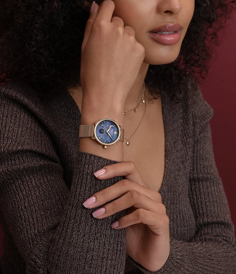 Olivia Burton Women's Moonphase Multifunction Stainless Steel Mesh Bracelet Watch