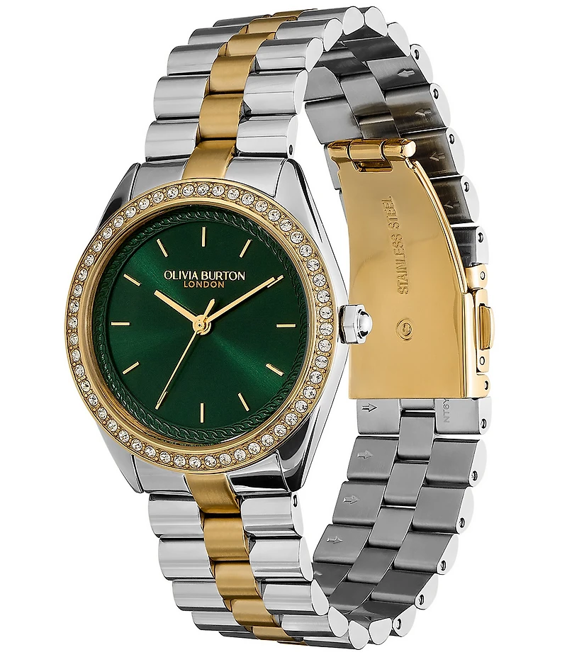 Olivia Burton Women's Sports Luxe Bejewelled Quartz Analog Two Tone Stainless Steel Bracelet Watch