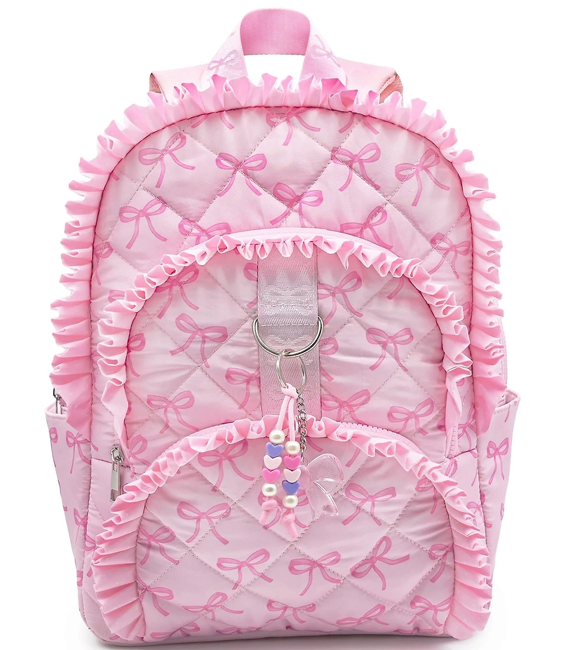 Omg! Accessories Bow Printed Ruffled Quilted Large Backpack