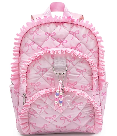 Omg! Accessories Bow Printed Ruffled Quilted Large Backpack
