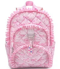 Omg! Accessories Bow Printed Ruffled Quilted Large Backpack