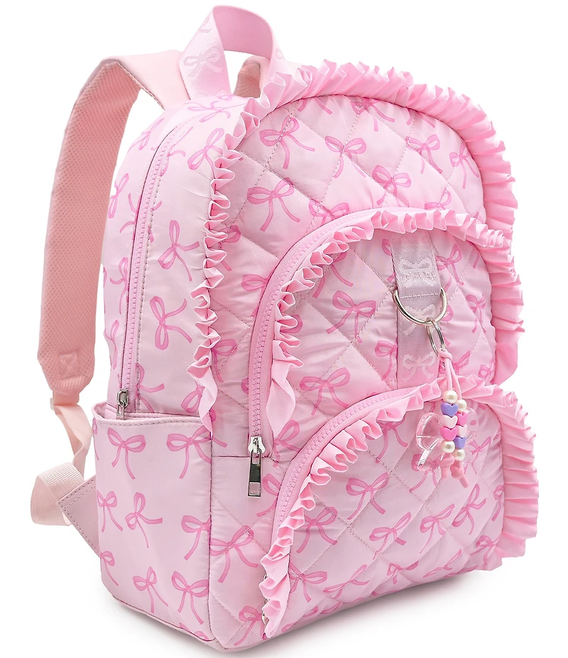 Omg! Accessories Bow Printed Ruffled Quilted Large Backpack