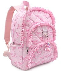 Omg! Accessories Bow Printed Ruffled Quilted Large Backpack
