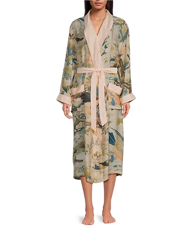 One Hundred Stars Hummingbird Print Long Sleeve Wrap Robe