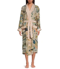 One Hundred Stars Hummingbird Print Long Sleeve Wrap Robe
