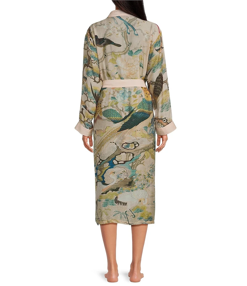 One Hundred Stars Hummingbird Print Long Sleeve Wrap Robe