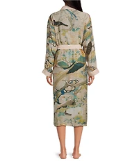 One Hundred Stars Hummingbird Print Long Sleeve Wrap Robe