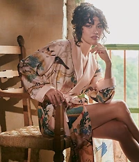 One Hundred Stars Hummingbird Print Long Sleeve Wrap Robe