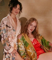 One Hundred Stars Hummingbird Print Long Sleeve Wrap Robe