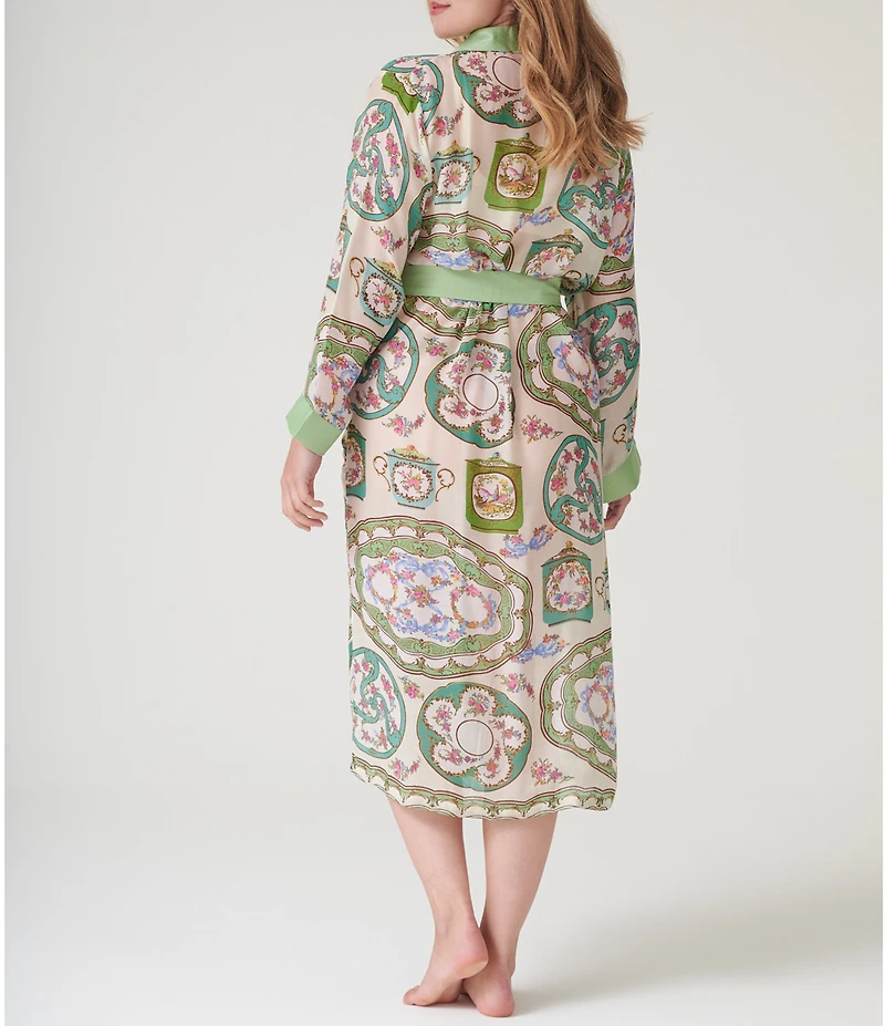 One Hundred Stars Woven Afternoon Tea Print Long Sleeve Wrap Robe