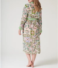 One Hundred Stars Woven Afternoon Tea Print Long Sleeve Wrap Robe