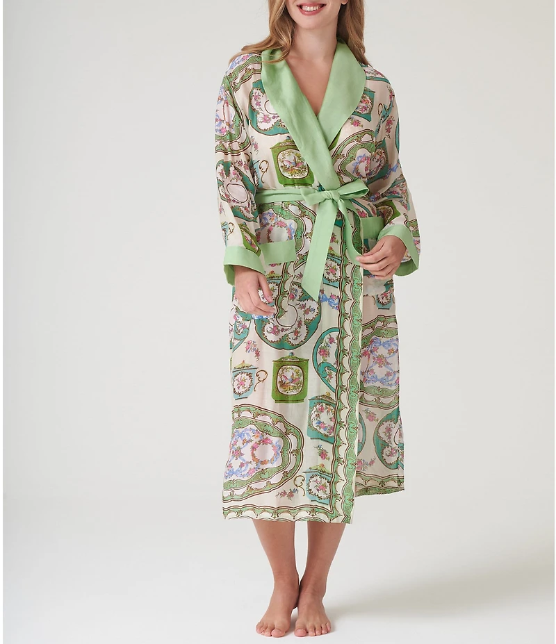 One Hundred Stars Woven Afternoon Tea Print Long Sleeve Wrap Robe