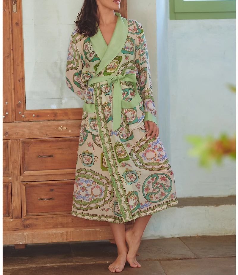 One Hundred Stars Woven Afternoon Tea Print Long Sleeve Wrap Robe