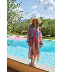 One Hundred Stars Woven Crane Print Long Sleeve Wrap Robe