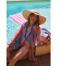 One Hundred Stars Woven Crane Print Long Sleeve Wrap Robe
