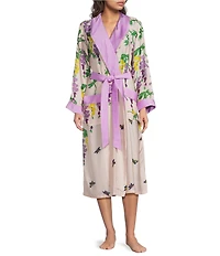 One Hundred Stars Woven Wisteria Floral Print Long Sleeve Wrap Robe