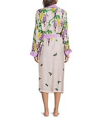 One Hundred Stars Woven Wisteria Floral Print Long Sleeve Wrap Robe