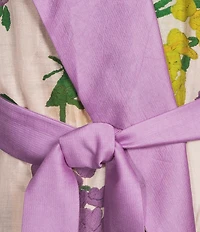 One Hundred Stars Woven Wisteria Floral Print Long Sleeve Wrap Robe