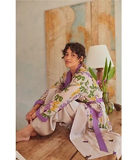 One Hundred Stars Woven Wisteria Floral Print Long Sleeve Wrap Robe
