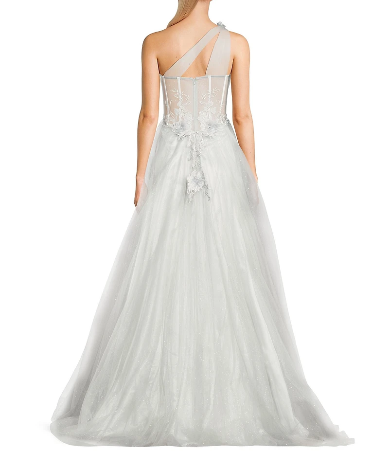 GB One Shoulder Floral Applique A-Line Gown