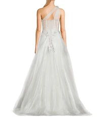 GB One Shoulder Floral Applique A-Line Gown
