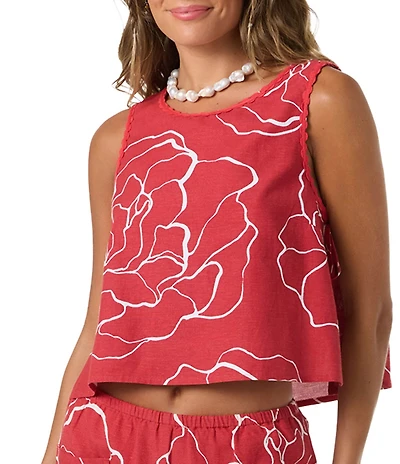 O'Neill Athena Floral Printed Sleeveless Linen Blend Coordinating Tank Top